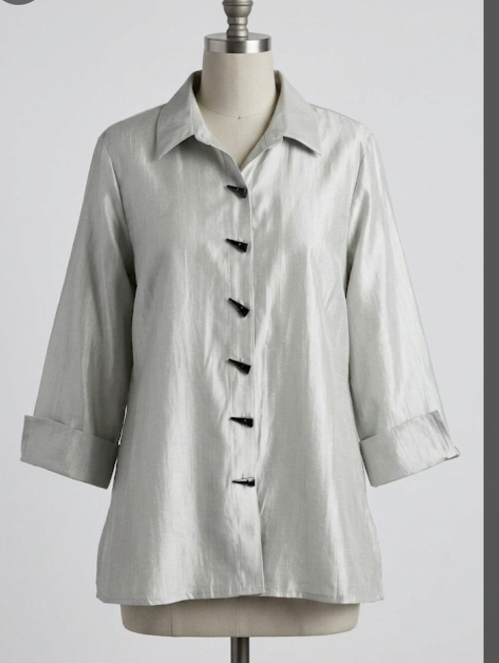 Multiples Light Grey 3/4 Sleeves Shimmery Tunic Top Quiet Luxury Artsy Size 2XL